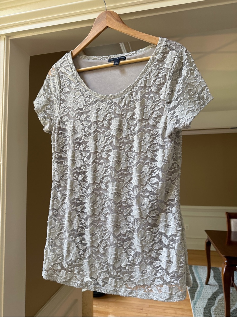 Banana Republic Women's Gray Lace Overlay Scoop Neck Top